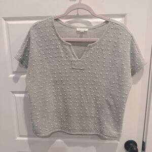 Blu Pepper Boutique Embroidered Dot Crop Sweater Top